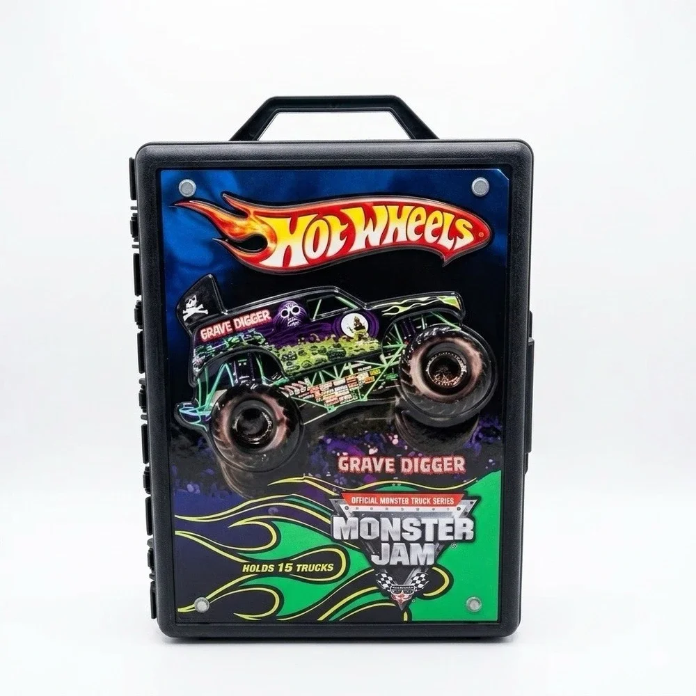 Hot Wheels Monster Jam Truck 3D Grave Digger Storage Carry Case W/ 4 Vehicles